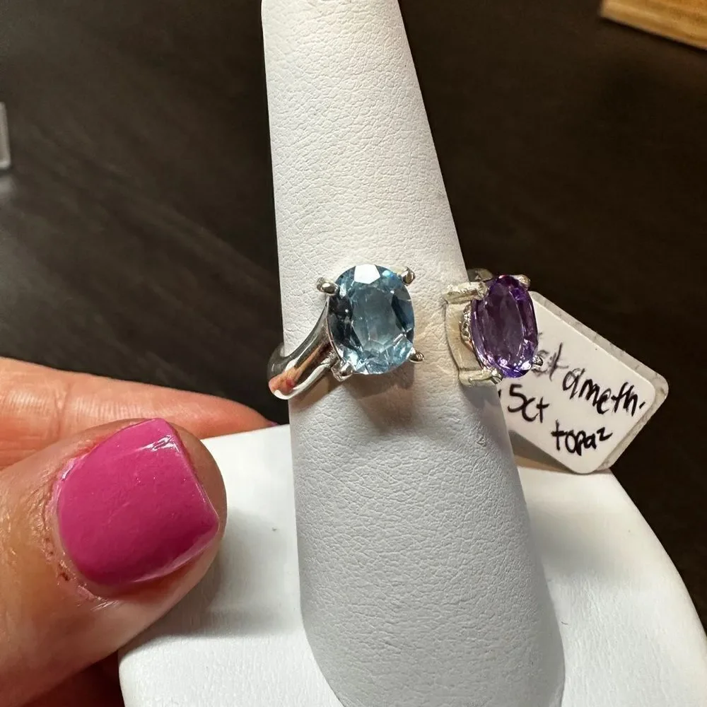 Genuine 1.5ct each of blue topaz and‎ amethyst, set in .925 ring!